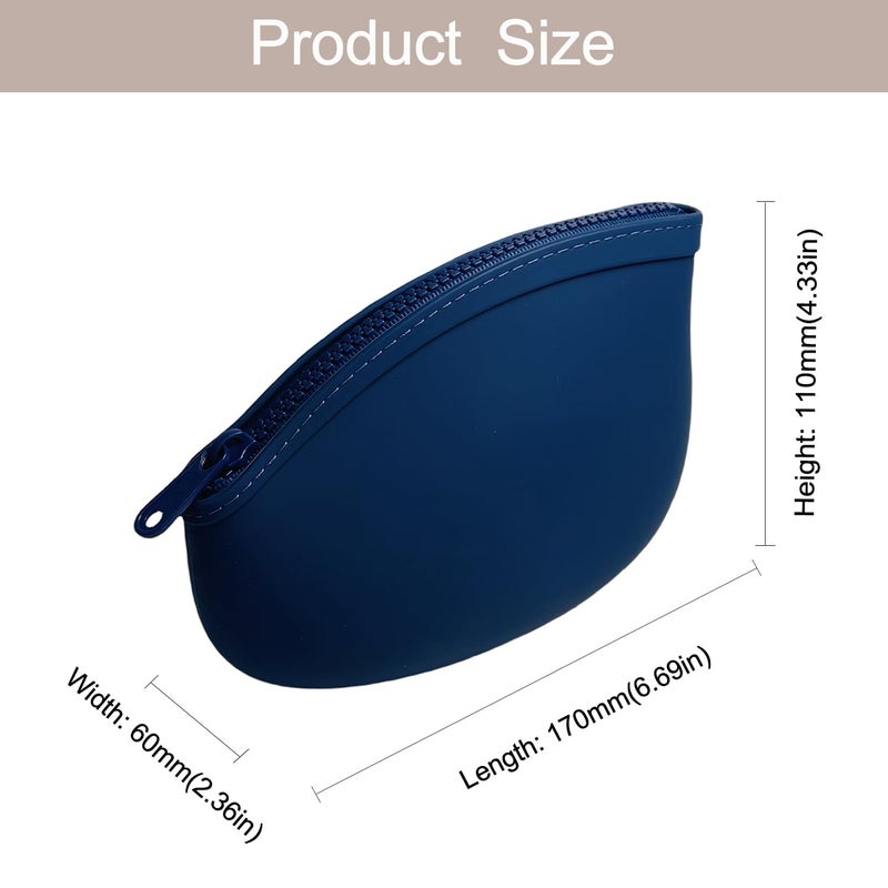WHHJM Small Makeup Bag Premium Silicone Purse Bag Multifunctional Essential Bag Zipper Pouch Water and Heat Resistant (Blue) - Image 5